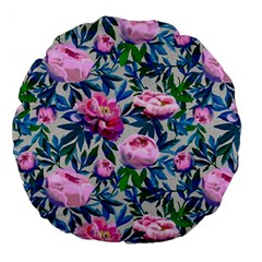 Pink Peonies Watercolor Large 18  Premium Round Cushions by SychEva