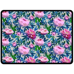 Pink Peonies Watercolor Double Sided Fleece Blanket (large)  by SychEva