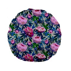 Pink Peonies Watercolor Standard 15  Premium Flano Round Cushions by SychEva