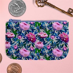 Pink Peonies Watercolor Large Coin Purse by SychEva