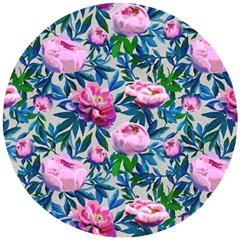 Pink Peonies Watercolor Wooden Puzzle Round by SychEva