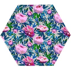 Pink Peonies Watercolor Wooden Puzzle Hexagon by SychEva