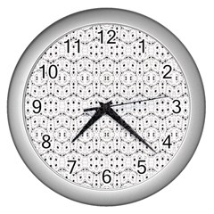 Modern Geometric Black And White Print Pattern Wall Clock (silver) by dflcprintsclothing