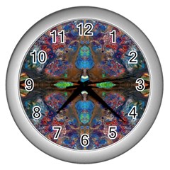 Abstract Marbling Painting Repeats Wall Clock (silver) by kaleidomarblingart