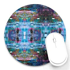 Blue On Turquoise Marbling Round Mousepads by kaleidomarblingart