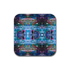 Blue On Turquoise Marbling Rubber Coaster (square)  by kaleidomarblingart