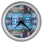 Blue on turquoise marbling Wall Clock (Silver) Front