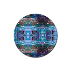 Blue On Turquoise Marbling Rubber Coaster (round)  by kaleidomarblingart