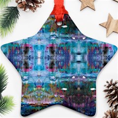 Blue On Turquoise Marbling Star Ornament (two Sides)