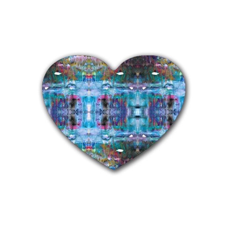 Blue on turquoise marbling Rubber Coaster (Heart) 