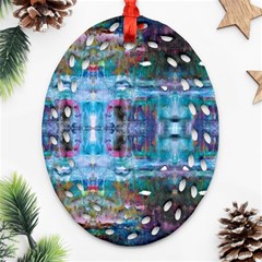 Blue On Turquoise Marbling Ornament (oval Filigree)