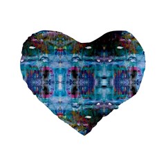 Blue On Turquoise Marbling Standard 16  Premium Heart Shape Cushions by kaleidomarblingart