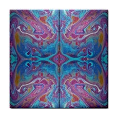 Blue Marbling Patterns Tile Coaster by kaleidomarblingart