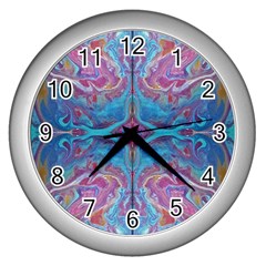 Blue Marbling Patterns Wall Clock (silver)