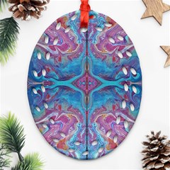 Blue Marbling Patterns Oval Filigree Ornament (two Sides)