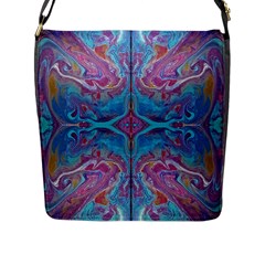 Blue Marbling Patterns Flap Closure Messenger Bag (l) by kaleidomarblingart