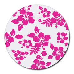 Hibiscus Pattern Pink Round Mousepads by GrowBasket