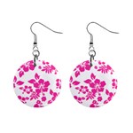 Hibiscus pattern pink Mini Button Earrings Front