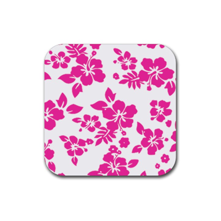 Hibiscus pattern pink Rubber Coaster (Square) 