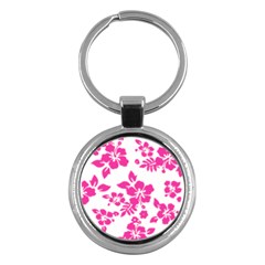 Hibiscus Pattern Pink Key Chain (round) by GrowBasket