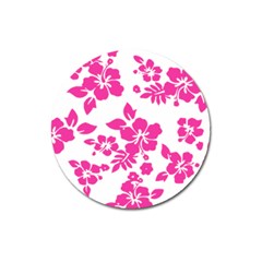 Hibiscus Pattern Pink Magnet 3  (round) by GrowBasket