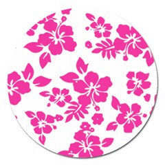 Hibiscus Pattern Pink Magnet 5  (round) by GrowBasket