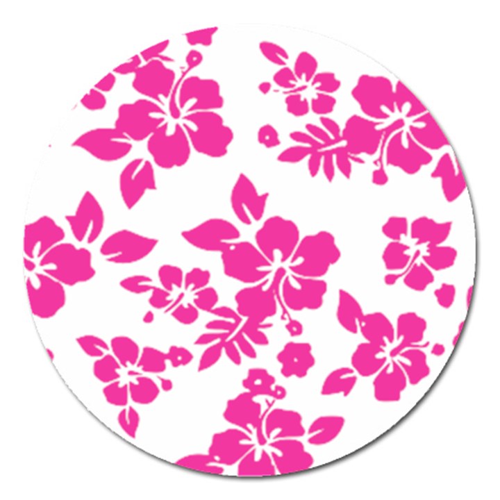 Hibiscus pattern pink Magnet 5  (Round)