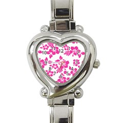 Hibiscus Pattern Pink Heart Italian Charm Watch by GrowBasket