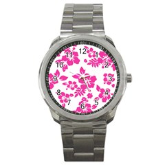 Hibiscus Pattern Pink Sport Metal Watch