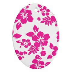 Hibiscus Pattern Pink Oval Ornament (two Sides) by GrowBasket