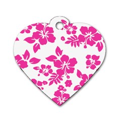 Hibiscus Pattern Pink Dog Tag Heart (two Sides) by GrowBasket