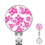 Hibiscus pattern pink Stainless Steel Nurses Watch Front