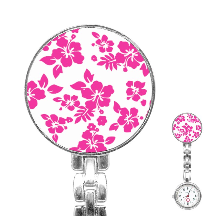 Hibiscus pattern pink Stainless Steel Nurses Watch