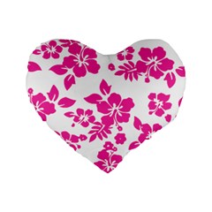 Hibiscus Pattern Pink Standard 16  Premium Flano Heart Shape Cushions by GrowBasket