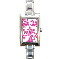 Hibiscus Pattern Pink Rectangle Italian Charm Watch by GrowBasket