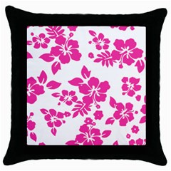 Hibiscus Pattern Pink Throw Pillow Case (black)