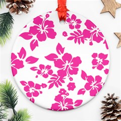 Hibiscus Pattern Pink Round Ornament (two Sides) by GrowBasket