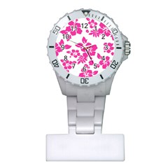 Hibiscus Pattern Pink Plastic Nurses Watch by GrowBasket