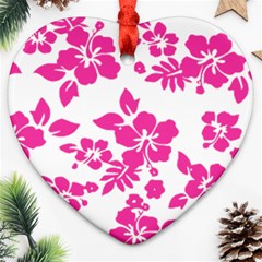 Hibiscus Pattern Pink Ornament (heart) by GrowBasket