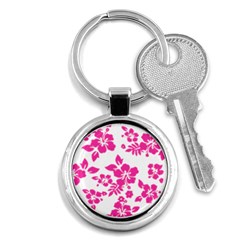 Hibiscus Pattern Pink Key Chain (round) by GrowBasket