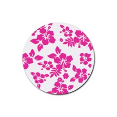 Hibiscus Pattern Pink Rubber Round Coaster (4 Pack)  by GrowBasket