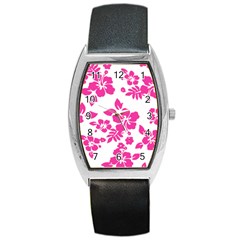 Hibiscus Pattern Pink Barrel Style Metal Watch by GrowBasket