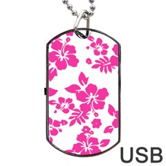 Hibiscus Pattern Pink Dog Tag Usb Flash (one Side) by GrowBasket