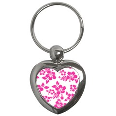 Hibiscus Pattern Pink Key Chain (heart) by GrowBasket