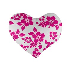 Hibiscus Pattern Pink Standard 16  Premium Heart Shape Cushions by GrowBasket