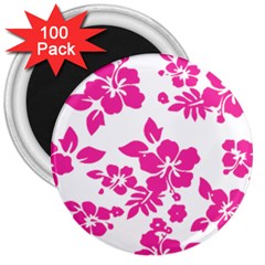 Hibiscus Pattern Pink 3  Magnets (100 Pack) by GrowBasket