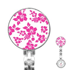 Hibiscus Pattern Pink Stainless Steel Nurses Watch by GrowBasket