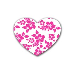 Hibiscus Pattern Pink Heart Coaster (4 Pack) 