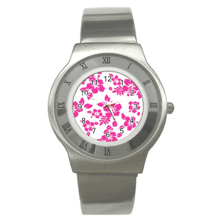 Hibiscus pattern pink Stainless Steel Watch