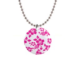 Hibiscus Pattern Pink 1  Button Necklace by GrowBasket